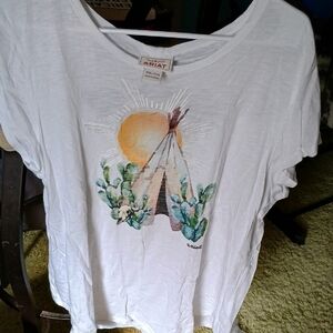 Ariat White Tee with Sun and Cactus Teepee Graphic